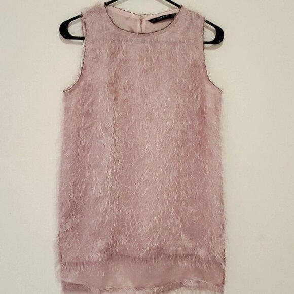 Zara Basic Pink Fringe Sleeveless High Low Top, Sz XS - Picture 1 of 16